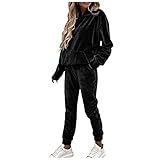 Jogginganzug Damen Samt 2 Teilig Hausanzug Damen Set Kuschelig Velour Hoodie Sportanzug Mit Kapuze...