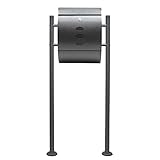 Wiltec Briefkasten Set V18 Anthrazit mit Ständer, Wandbriefkasten mit Schloss, Sichtfenstern und...