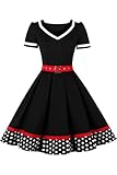 AXOE Damen 50er Jahre Kleider Rockabilly Vintage Festliches mit Abnehmbarer Gürtel A LinieSchwarz...