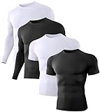 Dalavch 4er-Pack Herren-Kompressionsshirts mit langen und kurzen Ärmeln, 2 x Schwarz, 2 x Weiß, L