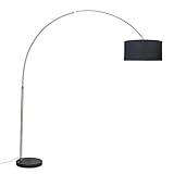 Qazqa - Modern Bogenlampe stahl I nickel matt schwarzer Lampenschirm 50 cm - XXL I Wohnzimmer -...