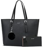 TAN.TOMI Handtasche Damen Set Schwarz Tasche Mit Geldbörse für Büro Schule Einkauf Handtasche...