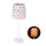 Relaxdays Nachttischlampe Kinder, Herzen, Stoff Lampenschirm, für Baby und Kind, Kinderlampe HxD:...