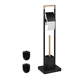 Relaxdays WC Garnitur, Bambus, Edelstahl, stehender Klopapierhalter, Toilettenbürste mit...