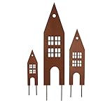 UNUS Gartenstecker 3 Häuser, Gartendeko mit Rostoptik, Deko Haus aus Edelrost Metall für Garten,...