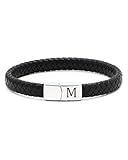 TOLOWOBK Lederarmband Herren Armband mit Buchstaben Gravur A-Z Buchstabe Armband Männer Schwarz...