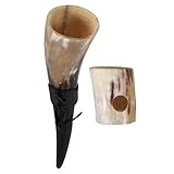 MOTHNUR Authentischer Wikinger Trinkbecher aus Echtem Kuhhorn Großformat mit Ständer...