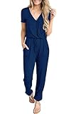 CLOUSPO Sommer Jumpsuit Damen Elegant Playsuit Casual Overall Kurzärmel Romper Verstellbarer Bund...