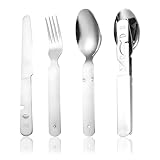 Edelstahl Campingbesteck 4-teilig, Klassisches Bundeswehr Essbesteck Set, Praktischem Outdoor...