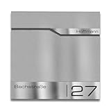 Metzler moderner Briefkasten RAL9007 Graualuminium personalisiert mit Edelstahl-Namensschild,...