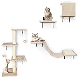 kletterwand Katzen - HEVOL 4-in-1 Katzen Kletterwand Set mit Kratzbaum, Katzenbrücke, Katzenhaus...