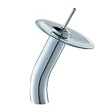 Glas-Wasserfall-Waschtischarmatur, verchromtes rundes Glaswaschbecken, Mischbatterie aus Kupfer für...