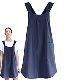 Weqizuerqi 27 x 72 cm Kreuzschürze, für Frauen, mit Taschen, Schürze aus weichem Baumwollleinen...