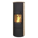 Kaminofen München XL Stahl schwarz Sandstein 7kw Speicherofen mit Steinverkleidung Panoramatür...