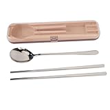 Leatikall Stäbchen Löffel Set mit Hülle, Edelstahl Tragbares Silberset Reiseberten Utensil...