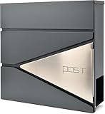 Verda Briefkasten mit Zeitungsfach, Edelstahl, 2X Schlüssel, Postkasten Designer Wandbriefkasten,...