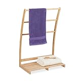 Relaxdays Handtuchständer Bambus, 3 Stangen & Ablage, HxBxT: 85,5 x 57 x 35 cm, freistehend,...