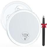 Auxmir 10X Vergrößerungsspiegel 15cm mit 3 Saugnäpfen, Kosmetikspiegel mit 10-Fach...