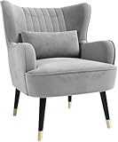 Vesgantti Samt Sessel, Moderne Relaxsessel mit Holzbein, Loungesessel mit Armlehnen, Ohrensessel...