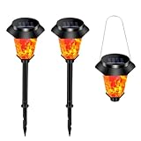 LIFKOME Solarbetriebene LED Gartenleuchte mit Simuliertem Flammeneffekt Ip65 Tragbares Standlicht...