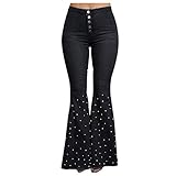 Generisch Jeans Schlaghose Damen - Flared Bootcut High Waist Hose Low Schlaghosen Jeanshose Lang...