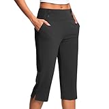 KQIVAM Caprihose Damen Yogahose 3/4-Hosen mit Taschen Bauchkontrolle Workout Arbeitshose Jogginghose...