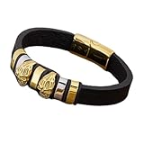 ROSSOM Lederarmband Charms Trendy Punk Schwarz Echtes Lederarmband Herren Totenkopf Edelstahl...