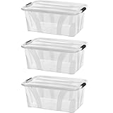 astor24 PREMIUM 3er XXL Set Aufbewahrungsbox transparent Organizer mit Deckel stapelbar. Ideal für...