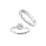 Silber Ring Männer, Freundschaftsringe Silber 925 Wellenband mit Solitär Paar mit Rundschliff...