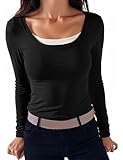 Terecey Damen Basic Langarmshirt Slim Fit Eckigem Ausschnitt Unterhemd Baumwolle Long Sleeve Shirt...