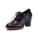Klassische Brogue Oxfords Schnürpumps für Damen mit perforierten Details Chunky Blockabsatz...
