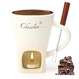 Schokofondue Tasse Keramik 130ML Schoko Fondue Cup mit Teelichthalter und Gabeln Schokoladenfondue...