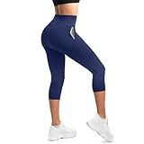 SINOPHANT High Waist Leggings Damen 3/4 Blickdicht Elastische Leggins mit Taschen Navy LXL