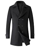 xxxiticat Herren Casual Slim Fit Double Breasted Trench Mantel Winter Erbsen Mantel Notch Revers...