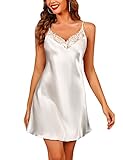 Marvmys Negligee Damen Satin Sexy Babydoll Kurze Nachthemd Sommer Spitzen V-Ausschnitt Schlafshirt...
