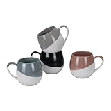 Hoikwo 450 ML Kaffeebecher Tasse 4er Set, Keramische Zweifarbig Glasierte Becher mit Henkel für...