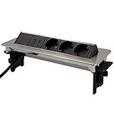 Unitec Versenkbare Steckdosenleiste horizontal | 2 USB Ladebuchsen | 3 Steckdosen | beiliegende...