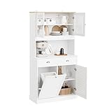 SoBuy Hochschrank mit Glastüren & Kippfach Küchenschrank mit Mikrowellenfach, Sideboard Kommode...