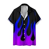 Shznruwy Kurzarm Hemd Herren Revers Flammendruck Hemden Button Down Hawaii Shirt Sommer Urlaub...