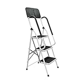 DAWNYIELD 3 Stufen Klappleiter aus Stahl mit Antirutschmatte Sicherer Handlauftritt Schwerlast...