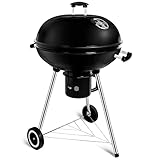 SunJas Holzkohle-Kugelgrill mit Deckel, Rundgrill Durchmesser 57 cm, Holzkohlegrillwagen mit...