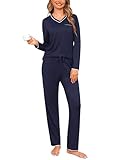 Demegimi Pyjama Damen Lang Schlafanzug Langarm Nachtwäsche Pyjamaset Zweiteiliger Winter Hausanzug