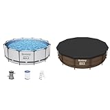 Bestway Steel Pro MAX Frame Pool-Set mit Filterpumpe Ø 366 x 100 cm, lichtgrau, rund & 58037...