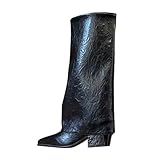 Generisch Weitschaftstiefel Damen Kniehoch,Damen Winterstiefel Mit Spitzer Zehenpartie,Mittelhohem...