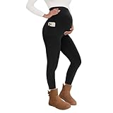 QGGQDD Thermo Umstandsleggings Damen mit Taschen High Waist Schwangerschaft Winter Blickdicht Warme...