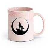 Keramik Große Tassen für Tee, Kaffee und heiße Schokolade Wolf Vollmond Nacht Tier...