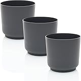 idea-station Sati Blumentopf Set 3 x 15 cm - anthrazit - bruchsichere Blumentöpfe aus Plastik für...