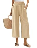 Niwicee Leinenhose Damen Sommer 3/4 Culotte Leichte Weite Leinenhose Sommerhose Elastische High...