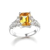 Epinki Au375 Weißgold Hochzeitsring Echt Gold, Klassiker Verlobungsring mit Citrin Gelb...