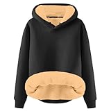 Generisch Herbst Winter Einfarbig Samt Hoodie Dame (Black, XXXXL)